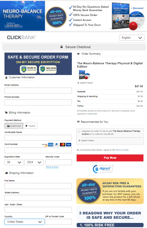 Neuro-Balance Therapy Checkout Page